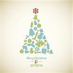 Vintage Vector christmas tree made from various shapes (blue and green)