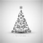 Vintage Vector christmas tree made from various shapes (black and white version)