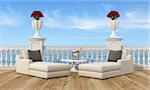 two sofas and a sunny terrace with ice bucket with champagne-rendering-the image on background is a my rendering composition