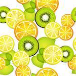 Seamless pattern with slice orange, kiwi ans lemon