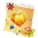 Valentine's day card. Heart with lily and butterfly