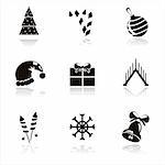 set of 9 black christmas icons