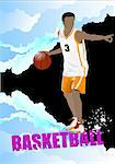 Basketball players poster. Colored Vector illustration for designers