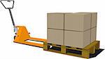 Boxes on hand pallet truck. Forklift. Vector illustration