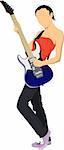 Guitar player isolated on the white background. Vector illustration