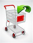 empty shopping cart with green arrow vector illustration