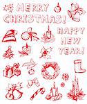 Vector set of Christmas freehand drawing design elements