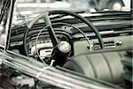 Interior of an old vintage car . Vintage style photo