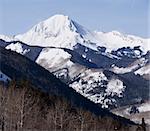 A view of Mt. Daly in the Elk mountain range in Colorado. A view of wilderness capped with a snow-covered peak.