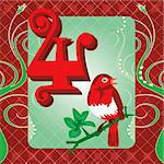 Vector Illustration Card for the 12 days of Christmas. Four Calling Birds.