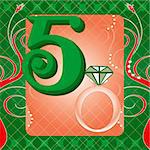 Vector Illustration Card for the 12 days of Christmas. Five Golden Rings.