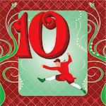 Vector Illustration Card for the 12 days of Christmas. Ten Lords Leaping.