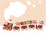 Christmas train made of gingerbread, cream and candies background