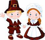 Thanksgiving Day children Pilgrim Couple