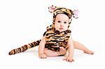 Portrait of cute little boy in tiger costume