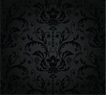 Charcoal seamless floral wallpaper. This image is a vector illustration.