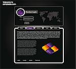 vector web site for company webdesign with dark background, world map and glossy buttons