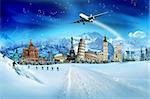 Winter vacation - collection of world monuments, mountains and winter activities