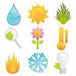 set of 9 colorful nature icons