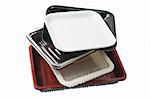 Stack of Food Trays on White Background