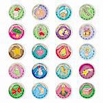 merry christmas set of colored clip art stamp coins isolated on white