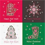 Set of four festive backgrounds with decorative Christmas patterns.