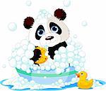 Very cute panda having a soapy bath