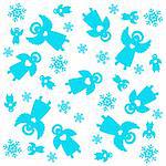 Christmas pattern. Angels and snowflakes. Vector seamless template.