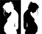 black and white silhouettes of pregnant