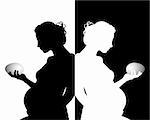 black and white silhouettes of pregnant with an egg