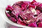 fresh appetizing organic magenta cabbage in steamer utensil