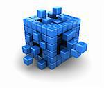 abstract 3d illustration of blue cubes structure, over white background