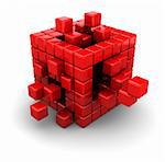 abstract 3d illustration of red cubes, assembling concept