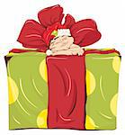 The little elf was asleep on a big gift box. Vector illustration.