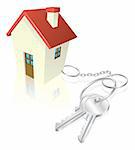 House attached to keys as keyring. Concept for new house purchase, mortgage etc.