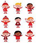 Little christmas cartoon children set - vector Illustration