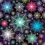 Dark christmas pattern with colorful snowflakes (vector)