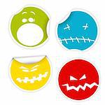 Set of colorful Halloween labels with various smiles