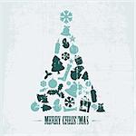 Vintage Vector christmas tree made from various shapes (teal)