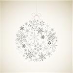 Vector Christmas ball made from gray simple snowflakes on light background - Christmas card