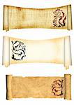 Dragons. Collection of scrolls old parchments. Objects isolated over white