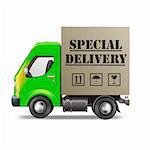 special delivery truck shipping cardboard box with urgent package from online internet web shop