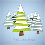 Simple vector christmas trees made from green and white pieces of paper - original new year card