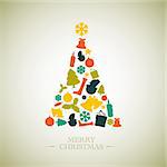 Vintage Vector christmas tree made from various shapes