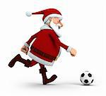 cute cartoon santa claus playing soccer - high quality 3d illustration