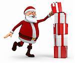 cute cartoon santa claus stacking presents - high quality 3d illustration