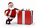 cute cartoon Santa Claus leaning against present - high quality 3d illustration