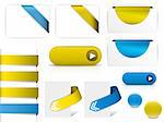 Blue and yellow vector elements for web pages - buttons, navigation, pointers, arrows, badges, ribbons