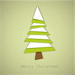 Simple vector christmas tree made from green and white pieces of paper - original new year card