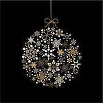 Christmas ball made from golden snowflakes on a black background (vector)